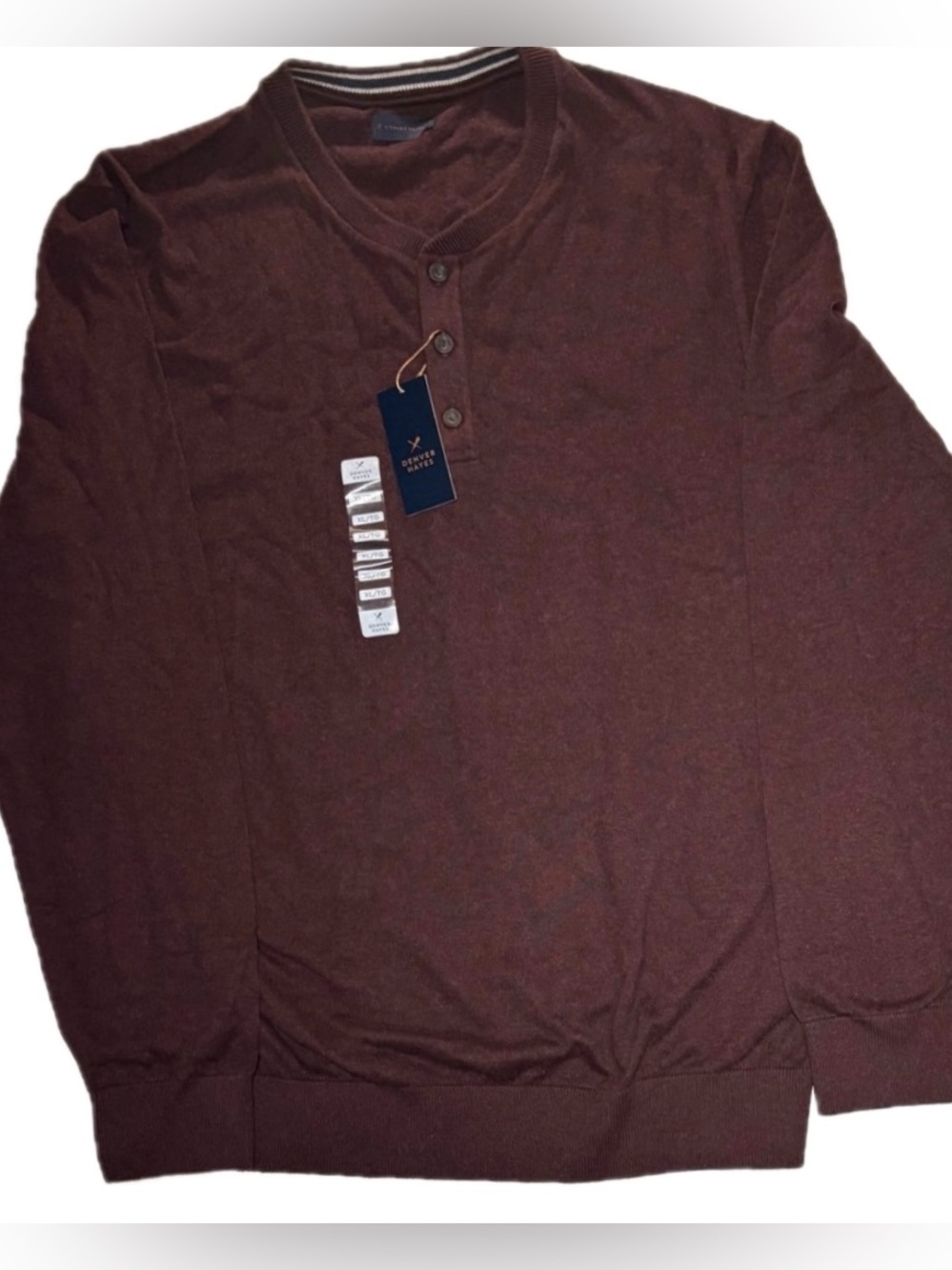 NWT DENVER HAYES Burgundy Knit Henley Pullover Sweater Size XL